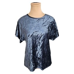 MELISSA NEPTON Blue Satin Relaxed Short Sleeve Tee Sz XS